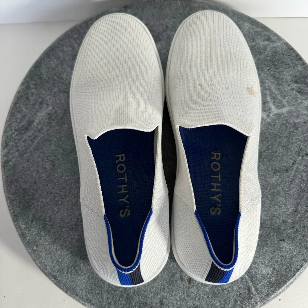 Rothys White Sneakers Shoes Slip On 7.5 Blue Soles